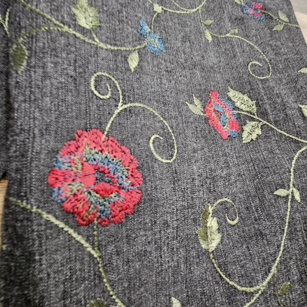 WORTH Floral Embroidered Straight Leg Pants‎ Cotton Stretch Size 8 Vintage